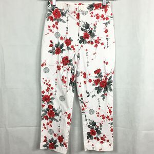 David Paul Pants Womens Sz‎ 4 Vintage Red White Asian Floral Stretch High Rise